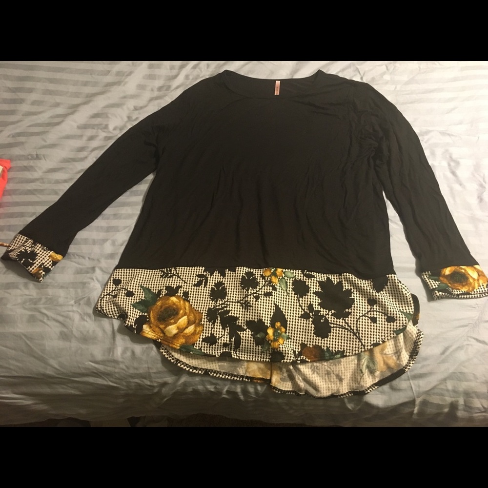 Black tunic with yellow floral trim